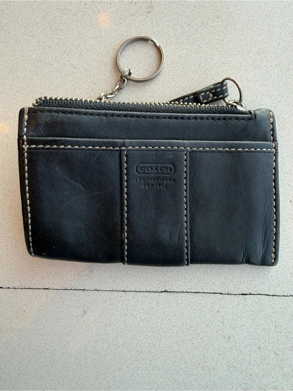 Coach Black Leather Zip Card Case Keychain